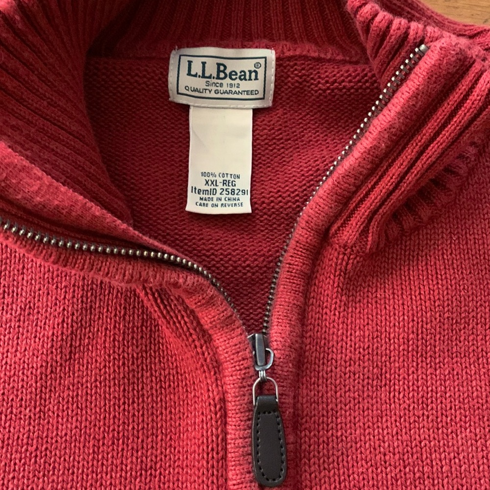 🍎LL Bean red cotton 1/4 zip sweater. Size XXL-Regular. - Picture 2 of 5
